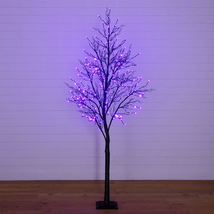 8' Pre-Lit Halloween Black Twig Artificial Tree with Orange & Purple LEDs Nearly Natural on Tampa Home & Garden Store