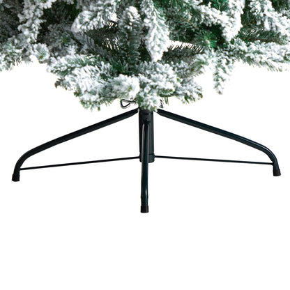 Nearly Natural 8 ft Slim Flocked Montreal Fir tree with snow-dusted needles and metal stand on Tampa Home & Garden Store