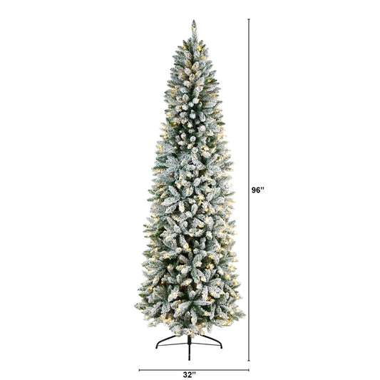 Nearly Natural 8 ft Slim Flocked Montreal Fir Christmas tree, prelit on Tampa Home & Garden Store