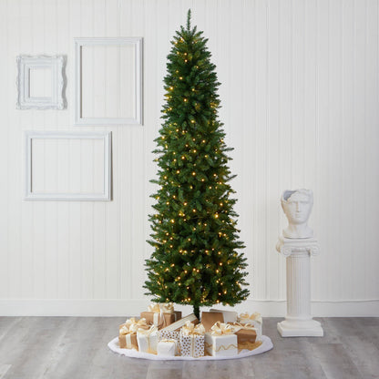 8’ Slim Green Mountain Pine Artificial Christmas Tree with 400 Clear LED Lights