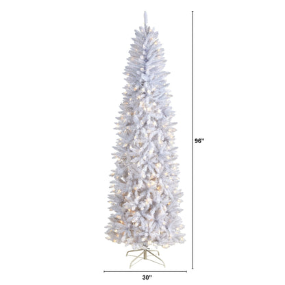 8 ft Slim White Christmas Tree with 400 warm white LED lights and 1348 bendable branches on Tampa Home & Garden Store