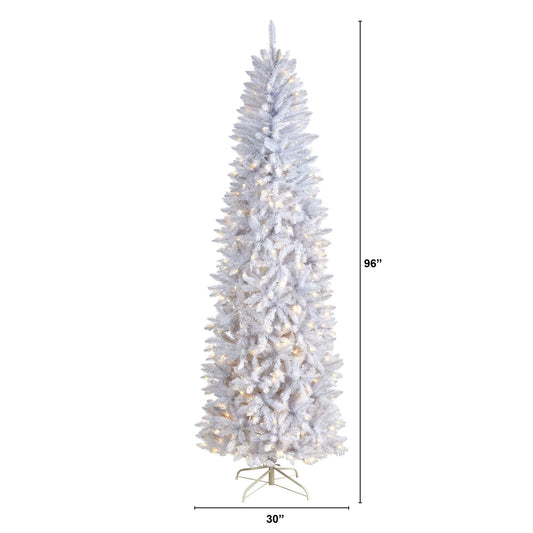8 ft Slim White Christmas Tree with 400 warm white LED lights and 1348 bendable branches on Tampa Home & Garden Store