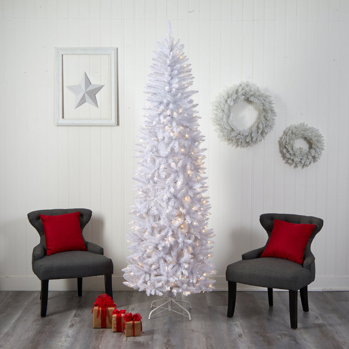 8 ft Slim White Artificial Christmas Tree by Nearly Natural with 1348 bendable branches on Tampa Home & Garden Store