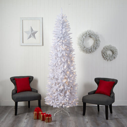 8 ft Slim White Artificial Christmas Tree by Nearly Natural with 1348 bendable branches on Tampa Home & Garden Store