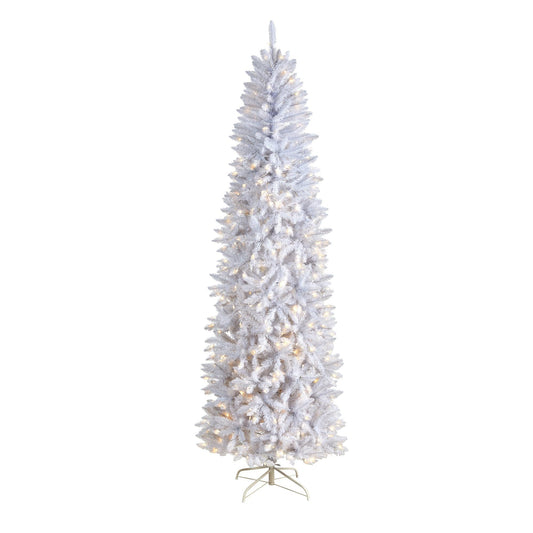 8’ Slim White Artificial Christmas Tree with 400 LEDs and 1348 branches by Nearly Natural on Tampa Home & Garden Store