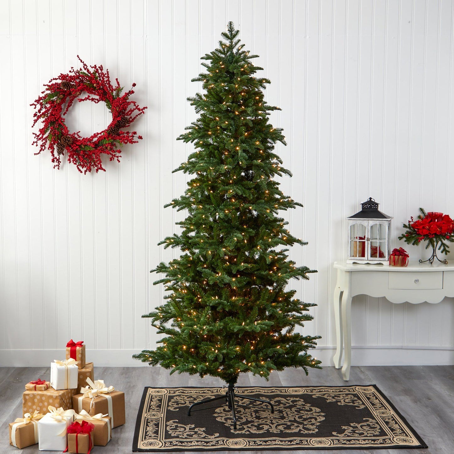 Nearly Natural 8ft South Carolina Fir Christmas tree with bendable branches and clear LED lights on Tampa Home & Garden Store