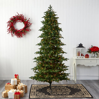 Nearly Natural 8ft South Carolina Fir Christmas tree with bendable branches and clear LED lights on Tampa Home & Garden Store