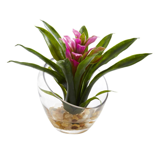 8’’ Tropical Bromeliad in Angled Vase Artificial Arrangement - Tampa Home & Garden Store