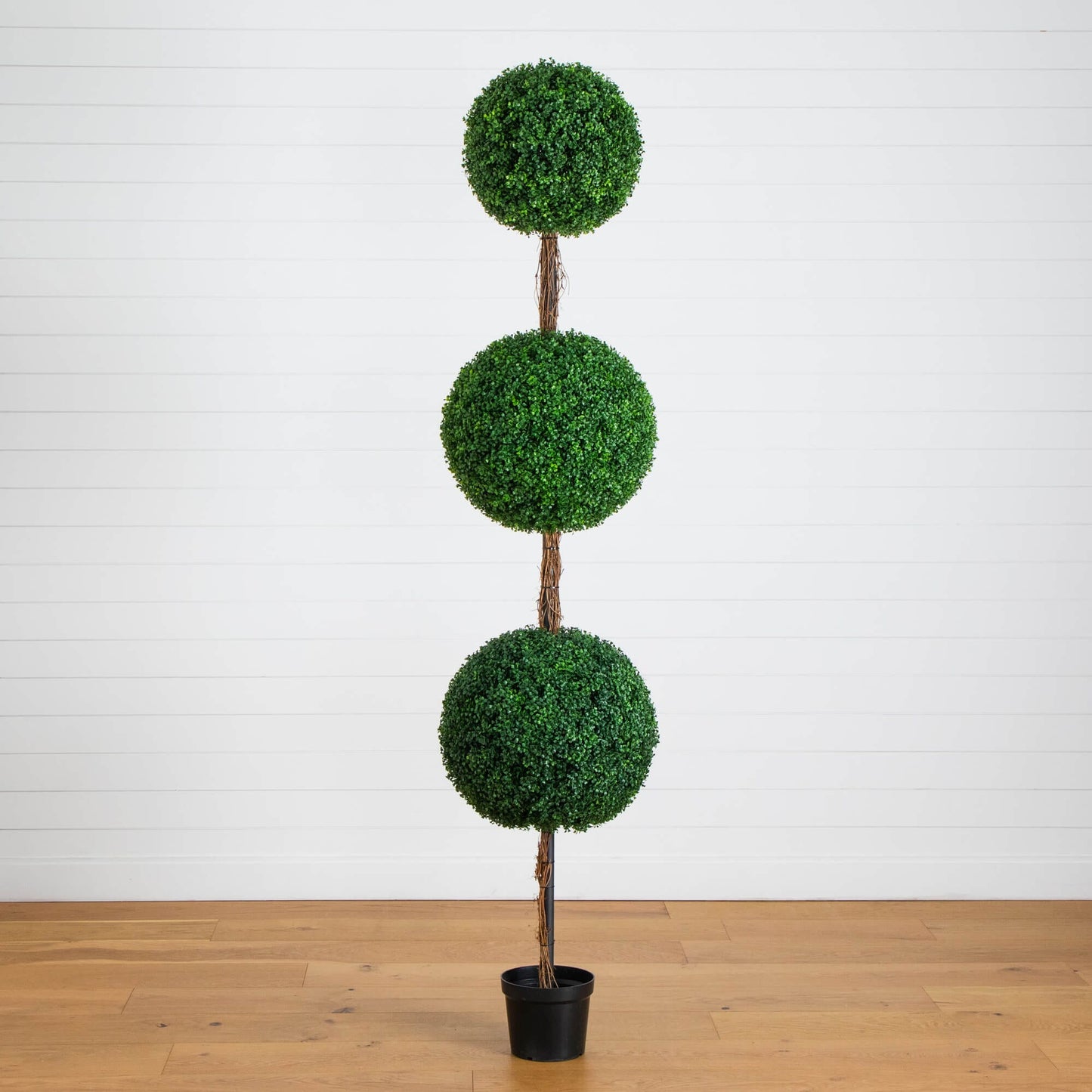 Nearly Natural 8 ft UV resistant artificial triple ball boxwood topiary tree in black pot on Tampa Home & Garden Store