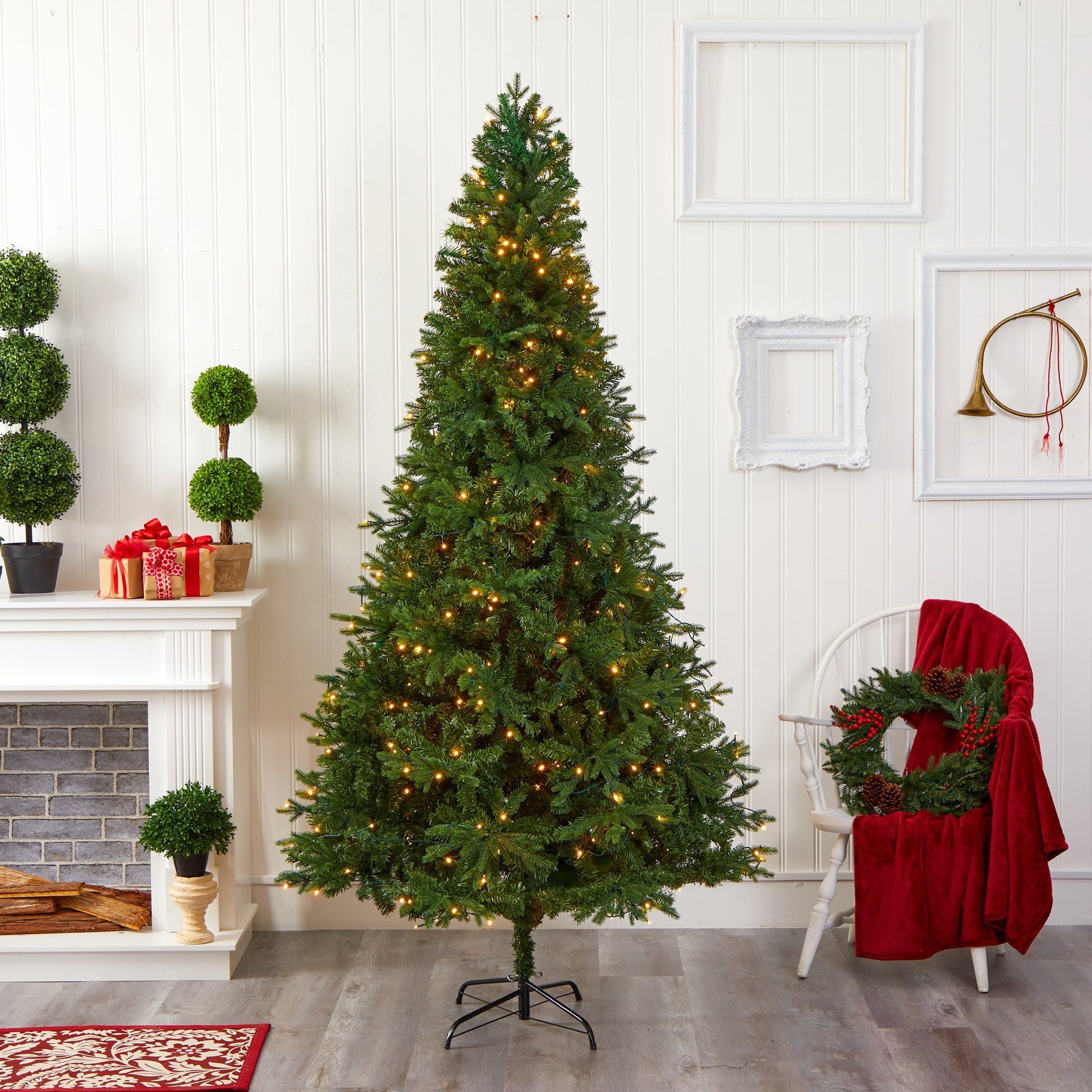 8' Vermont Fir artificial Christmas tree with 450 clear LED lights green foliage Nearly Natural on Tampa Home & Garden Store