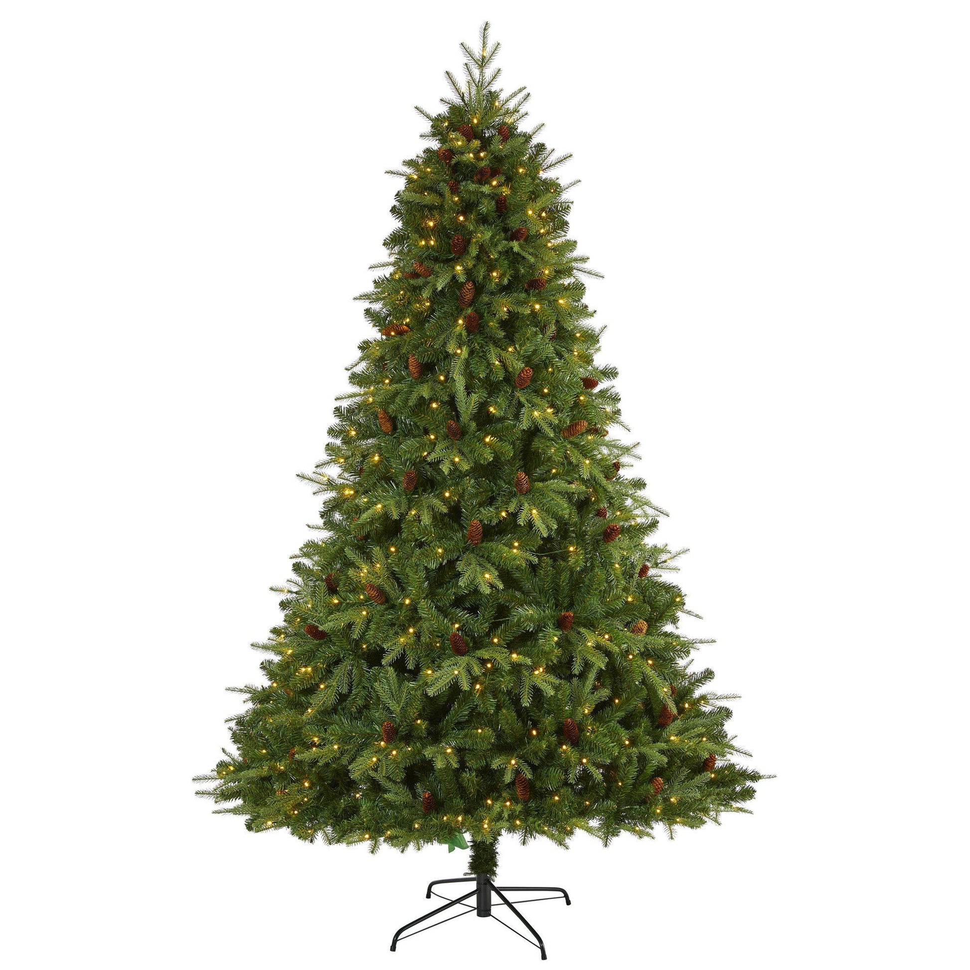 8 ft Wellington Spruce Natural Look artificial Christmas Tree with 550 LED lights and pine cones on Tampa Home & Garden Store