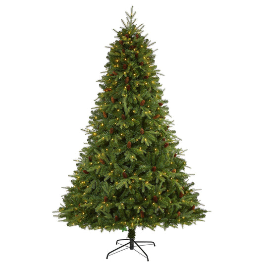 8 ft Wellington Spruce Natural Look artificial Christmas Tree with 550 LED lights and pine cones on Tampa Home & Garden Store