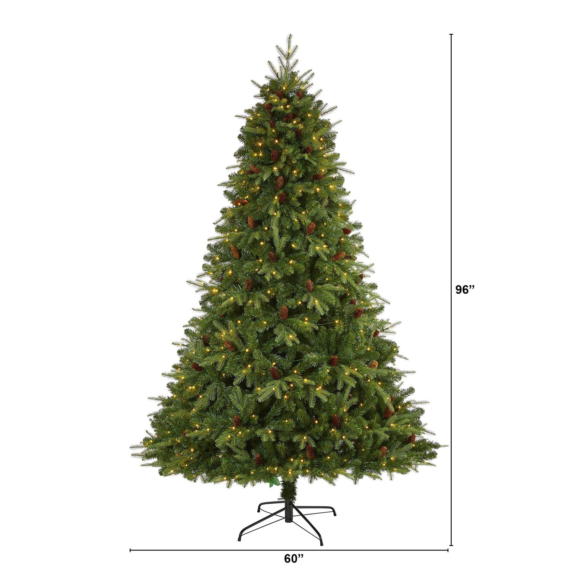 8 ft Wellington Spruce Christmas tree by Nearly Natural with 550 LED lights and pine cones on Tampa Home & Garden Store