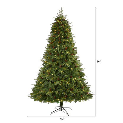 8 ft Wellington Spruce Christmas tree by Nearly Natural with 550 LED lights and pine cones on Tampa Home & Garden Store