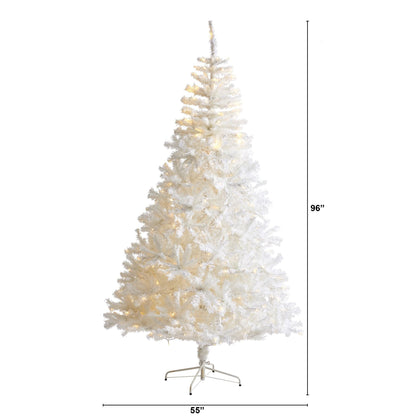 Nearly Natural 8' white Christmas tree with 1500 branches and 450 LED lights on metal stand on Tampa Home & Garden Store