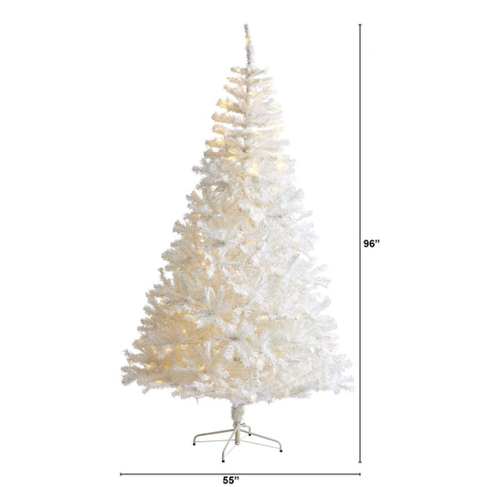 Nearly Natural 8' white Christmas tree with 1500 branches and 450 LED lights on metal stand on Tampa Home & Garden Store