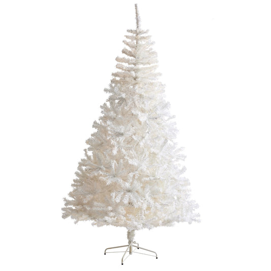 Nearly Natural 8' white Christmas tree with 1500 bendable branches on metal stand on Tampa Home & Garden Store