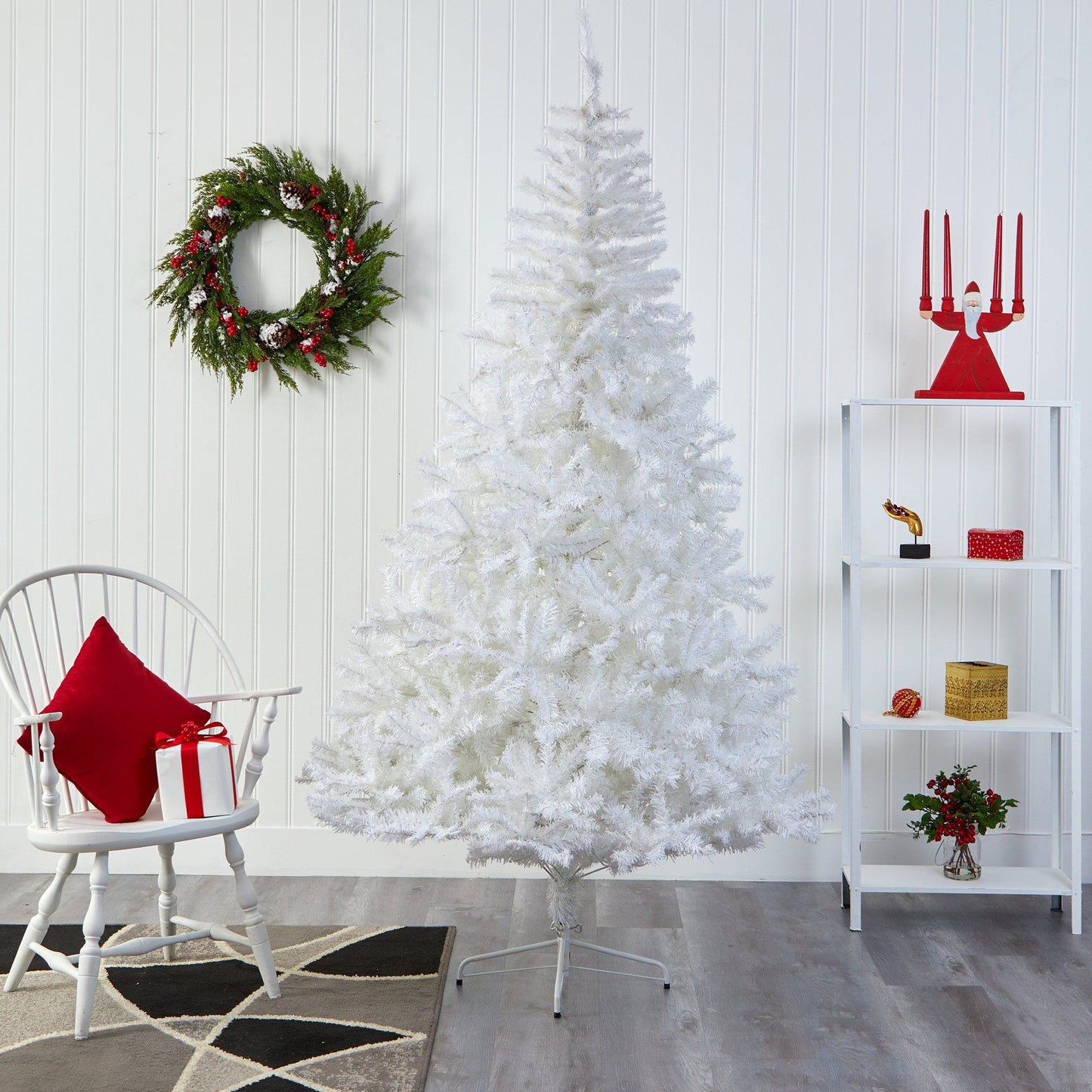 8' White artificial Christmas tree with 1500 bendable branches by Nearly Natural on Tampa Home & Garden Store