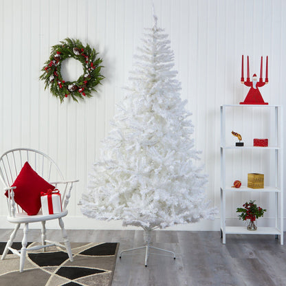8' White artificial Christmas tree with 1500 bendable branches by Nearly Natural on Tampa Home & Garden Store