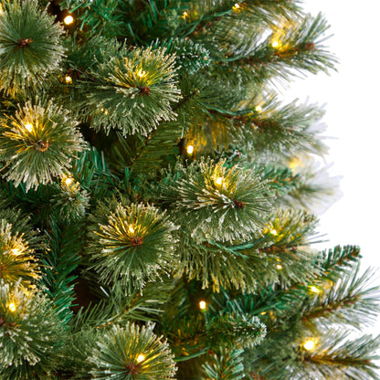 Nearly Natural 8ft Wisconsin Slim Snow Tip Pine Christmas Tree with 600 clear LED lights on Tampa Home & Garden Store