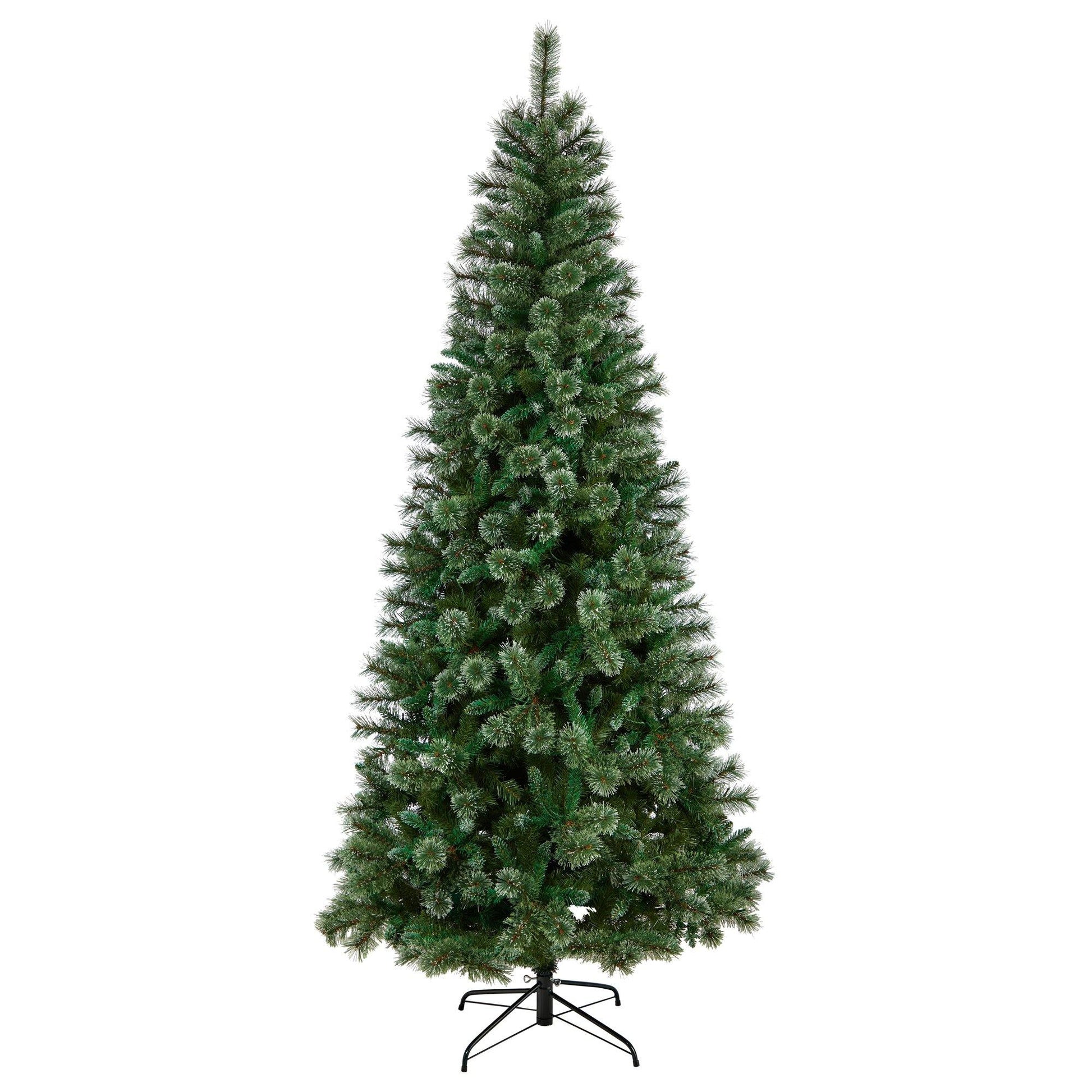 Nearly Natural 8ft Wisconsin Slim Snow Tip Pine Christmas Tree with 600 LED Lights & 908 Branches on Tampa Home & Garden Store