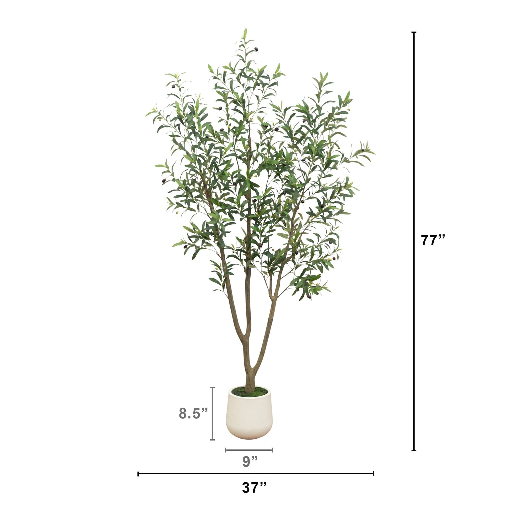 Nearly Natural 7' artificial olive tree in white decorative planter with green leaves and olives on Tampa Home & Garden Store
