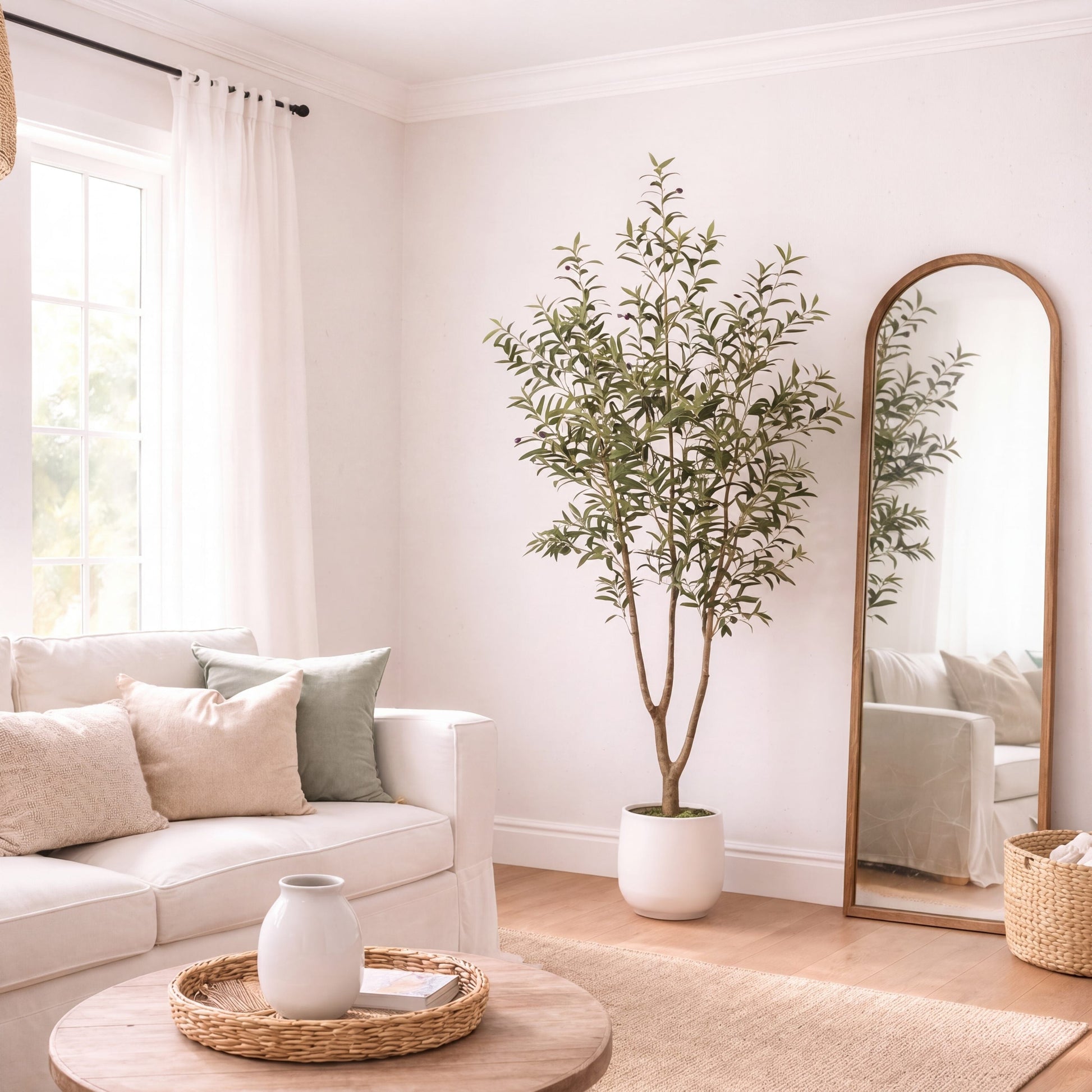 7' Artificial Olive Tree in White Decorative Planter, Nearly Natural indoor tree on Tampa Home & Garden Store
