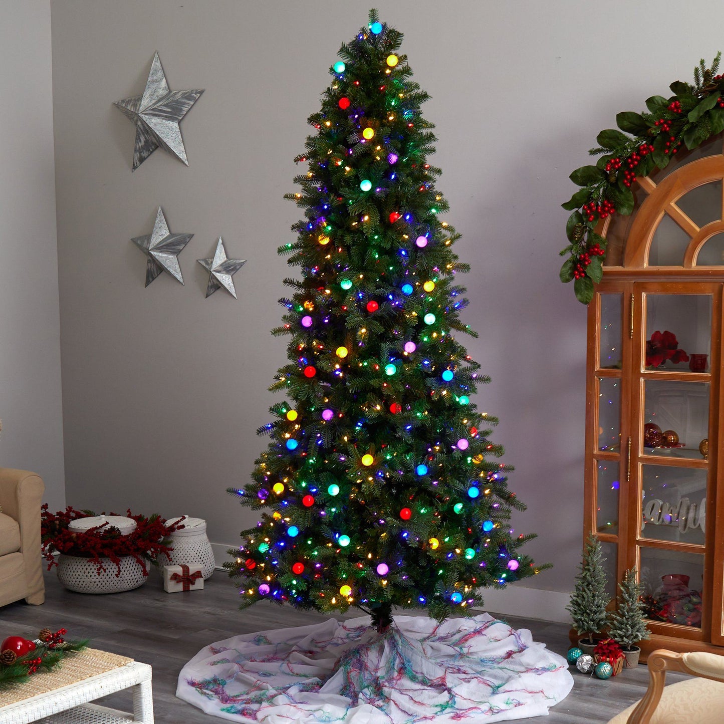 8.5' Montana Mountain Fir Artificial Christmas Tree by Nearly Natural, multicolor bulbs on Tampa Home & Garden Store