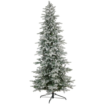 8.5 ft Slim Flocked Nova Scotia Spruce Artificial Christmas Tree by Nearly Natural on stand on Tampa Home & Garden Store