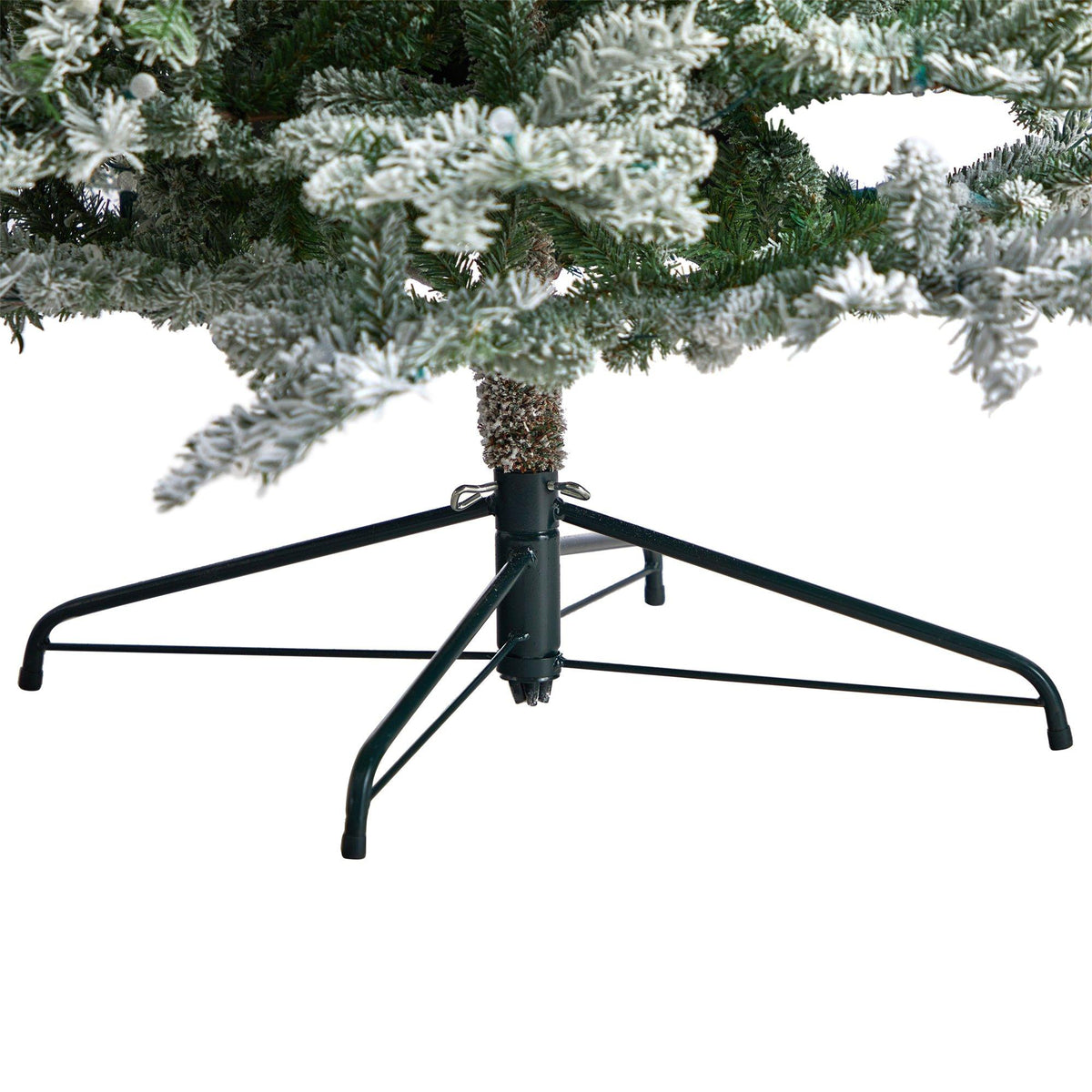 8.5 ft slim flocked Nova Scotia spruce artificial tree by Nearly Natural with flocked tips on Tampa Home & Garden Store