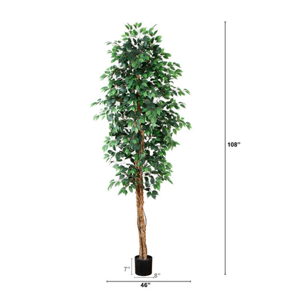 9 Foot Artificial Ficus Tree With Natural Trunk