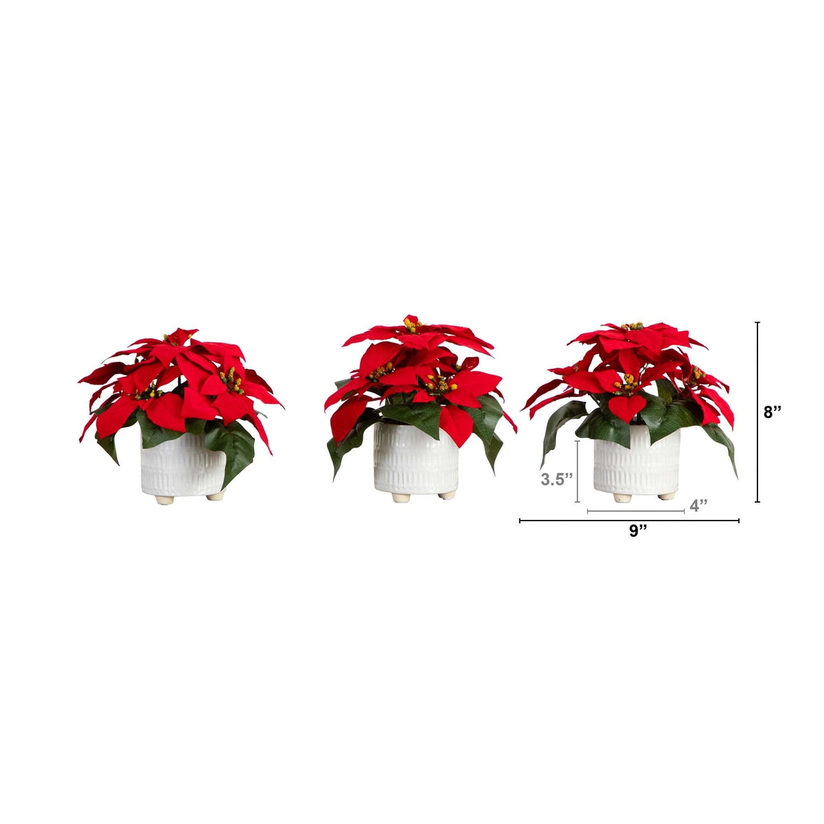 9-inch artificial poinsettia arrangements in white ceramic pots, 3-pack by Nearly Natural on Tampa Home & Garden Store
