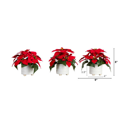 9-inch artificial poinsettia arrangements in white ceramic pots, 3-pack by Nearly Natural on Tampa Home & Garden Store