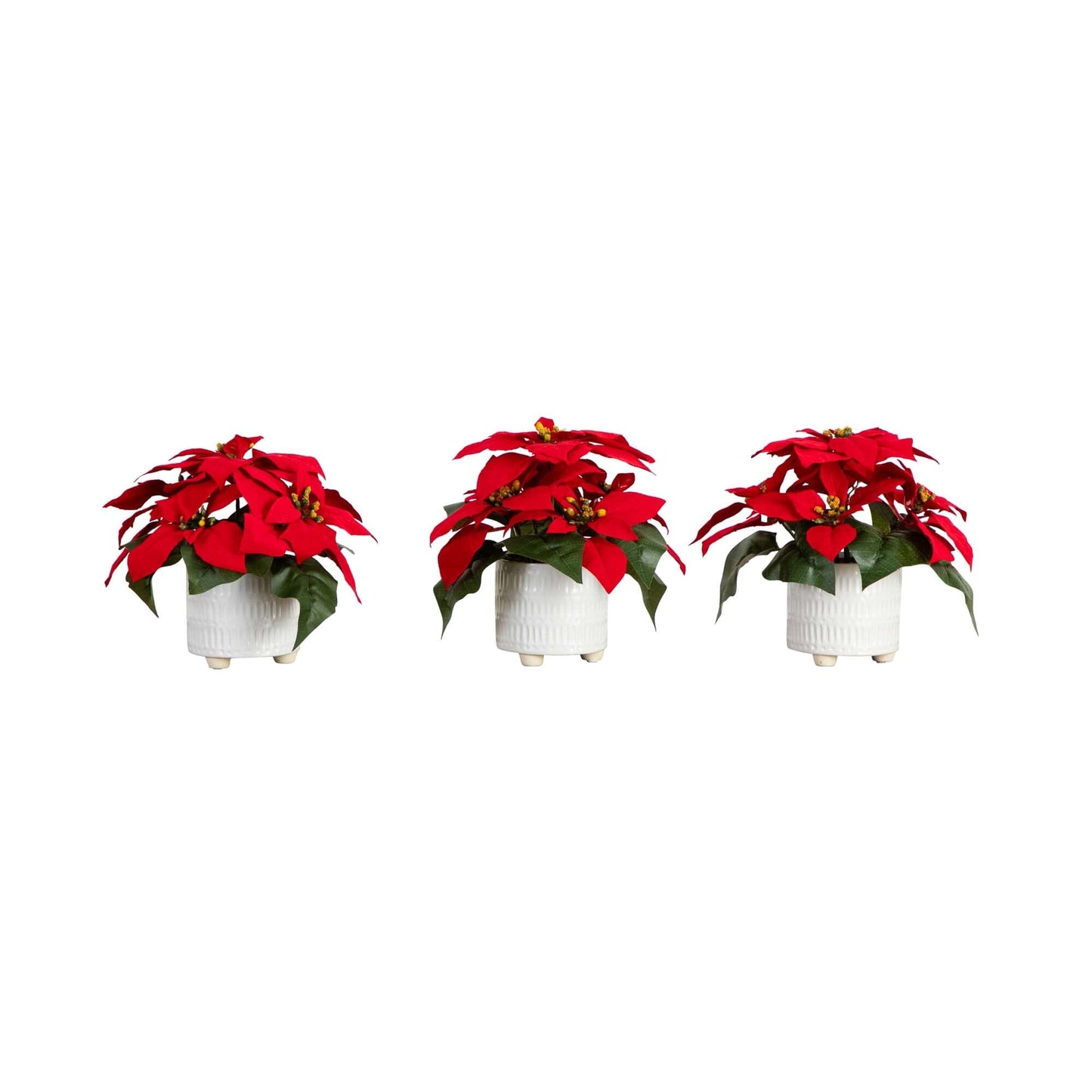 9-inch poinsettia arrangements in white ceramic pots, set of 3, red blooms Nearly Natural on Tampa Home & Garden Store