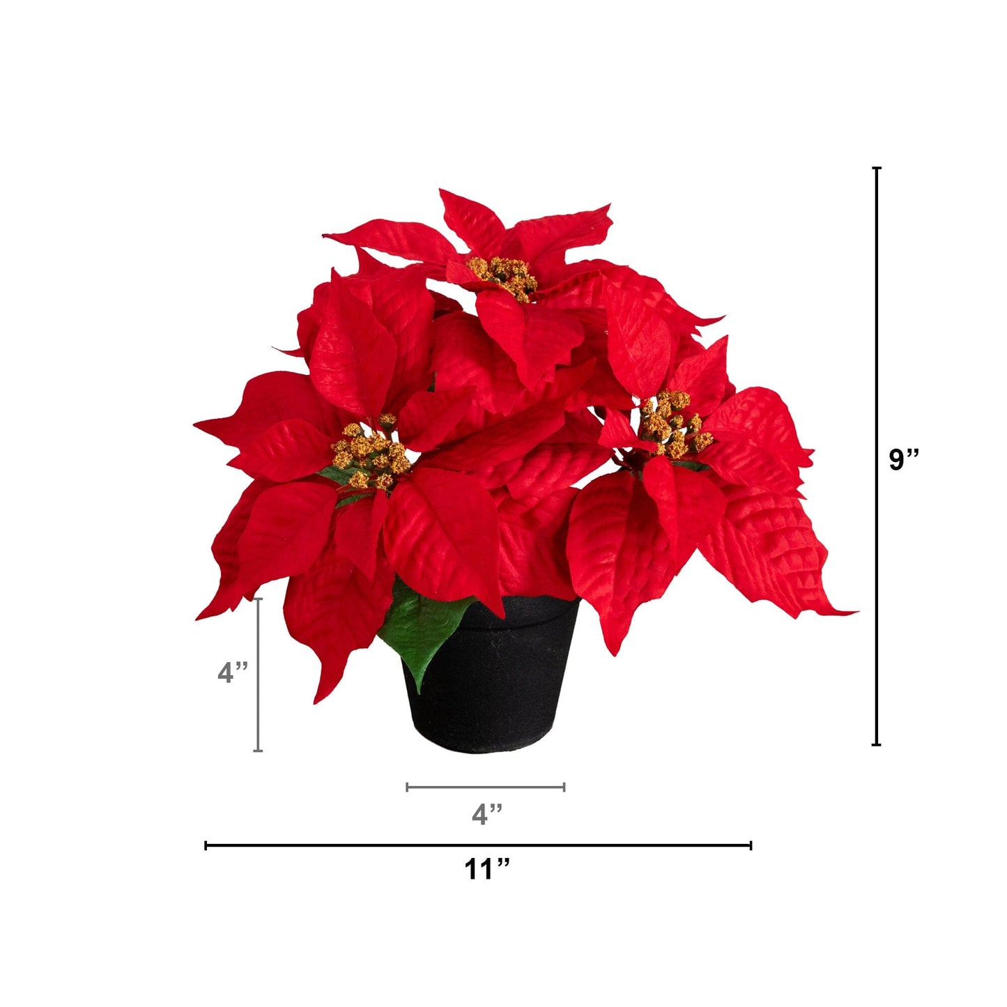 9-inch Artificial Poinsettia Plant set of 2 in black planter with red blooms Nearly Natural