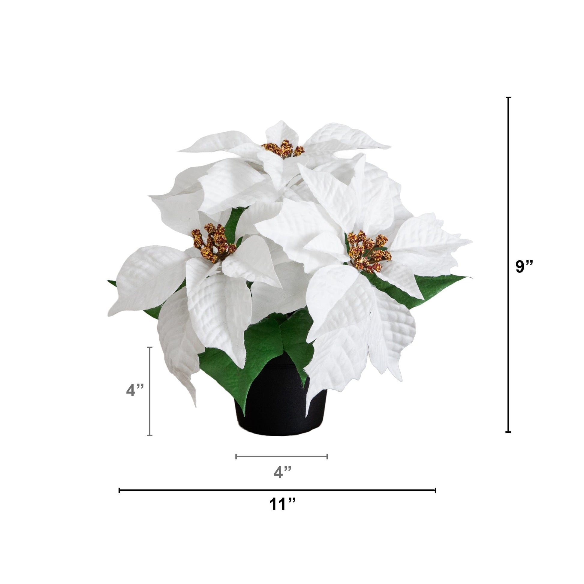 9-inch artificial poinsettia plant set of 2 in white blooms with black planter Nearly Natural on Tampa Home & Garden Store