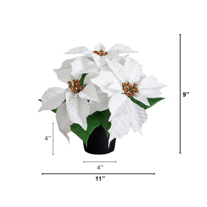 9-inch artificial poinsettia plant set of 2 in white blooms with black planter Nearly Natural on Tampa Home & Garden Store