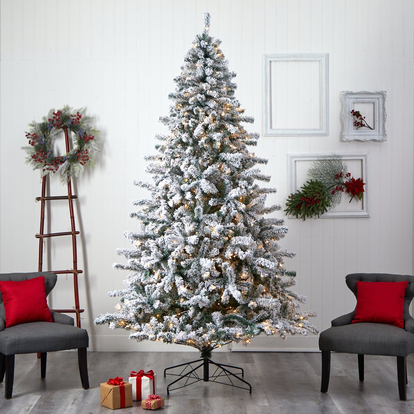 Árbol de Navidad Spruce Rock Springs de 2,74 m con efecto nevado, 650 luces LED y 1550 ramas flexibles