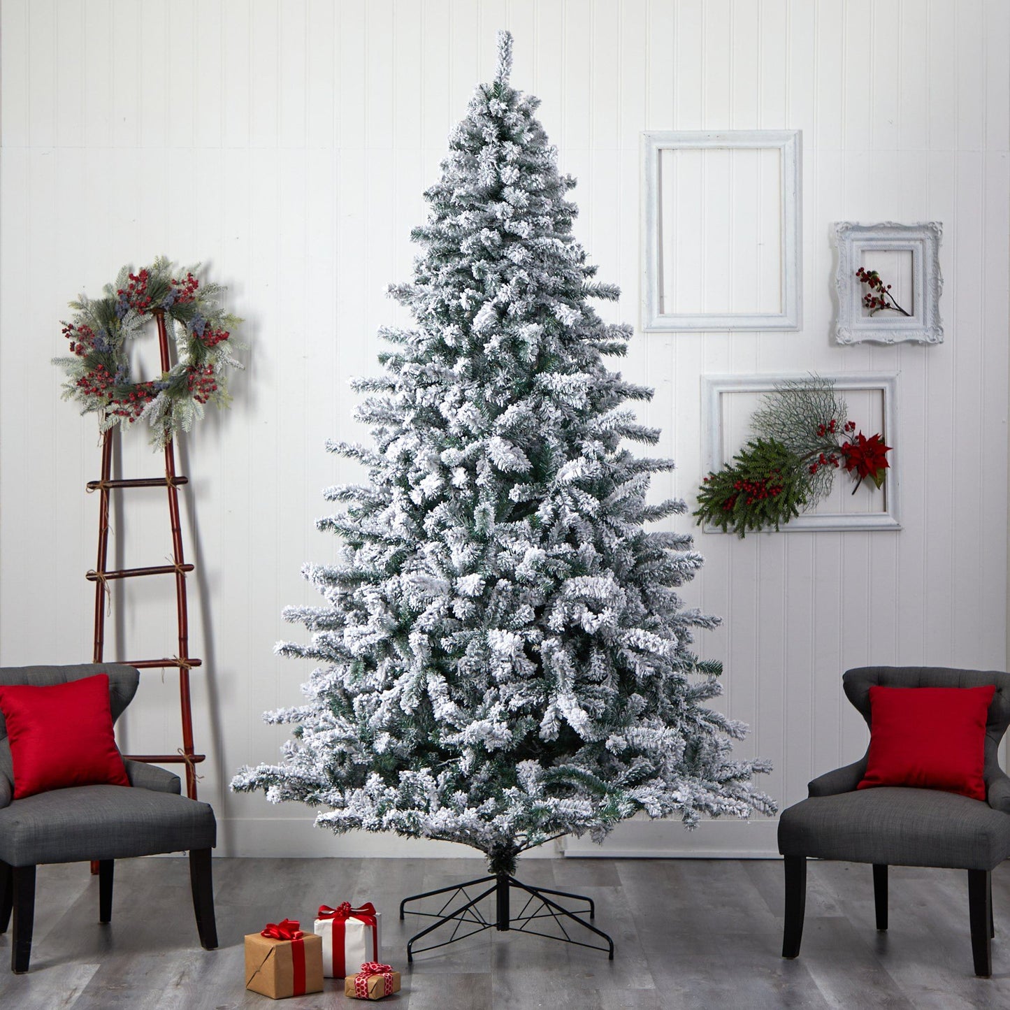 Árbol de Navidad Spruce Rock Springs de 2,74 m con efecto nevado, 650 luces LED y 1550 ramas flexibles