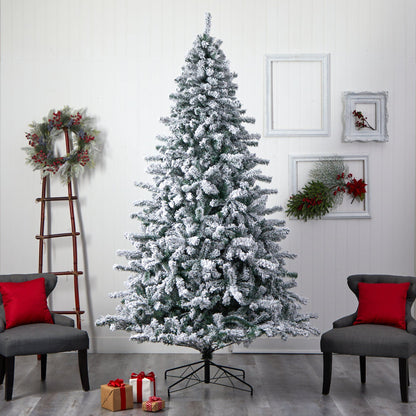 Árbol de Navidad Spruce Rock Springs de 2,74 m con efecto nevado, 650 luces LED y 1550 ramas flexibles