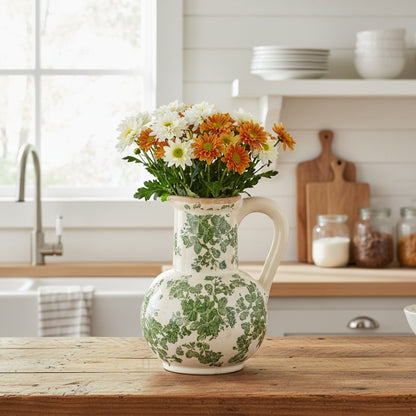 9-inch Floral Tuscan ceramic green scroll jar vase by Nearly Natural on Tampa Home & Garden Store