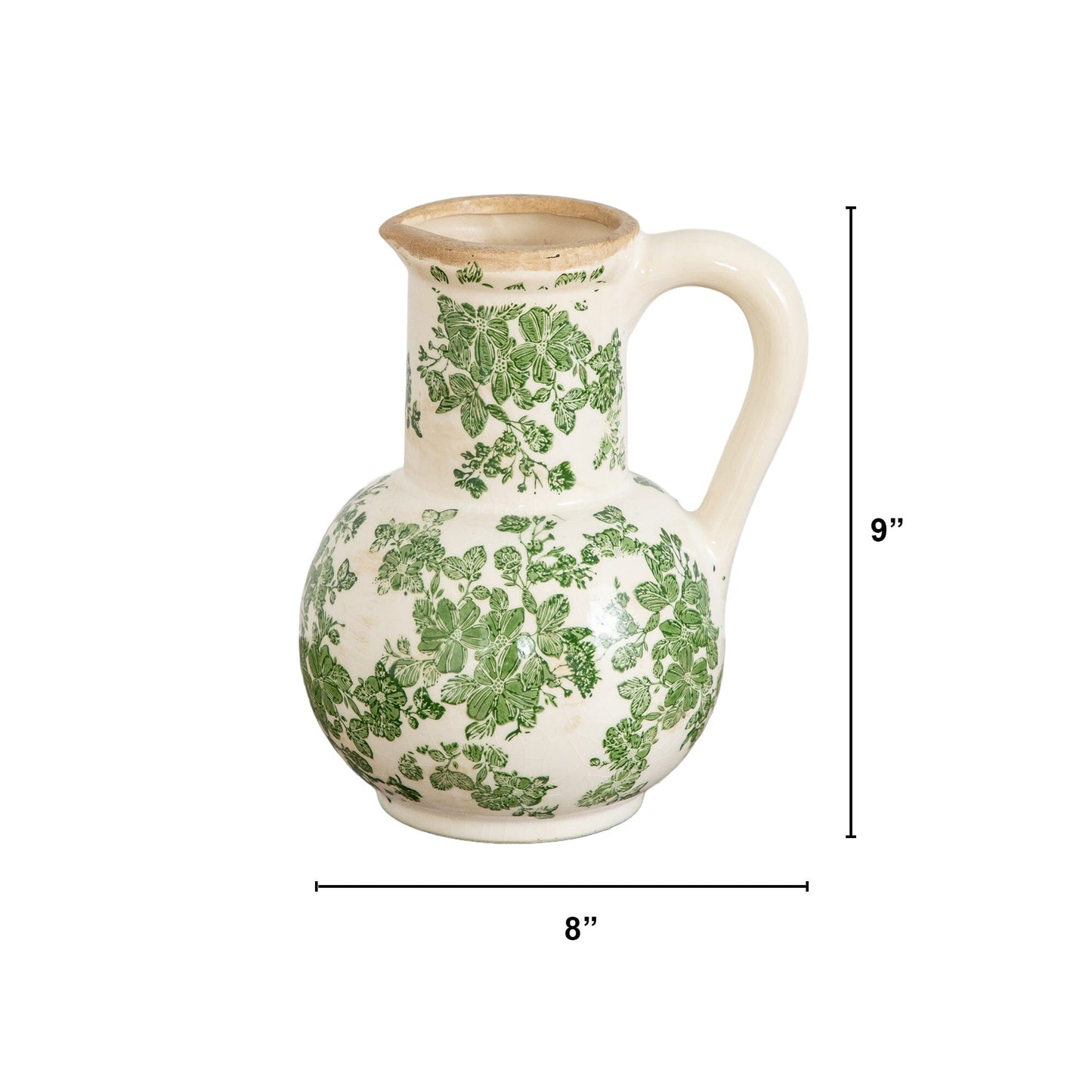 Vase 9-inch Nearly Natural Floral Tuscan ceramic with green scroll pattern on Tampa Home & Garden Store