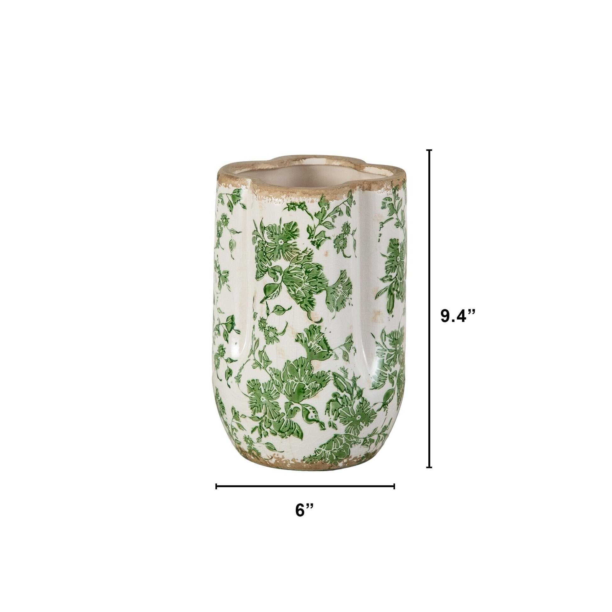 Vase 9-inch Floral Tuscan Ceramic Green Scroll by Nearly Natural with green scroll pattern on Tampa Home & Garden Store