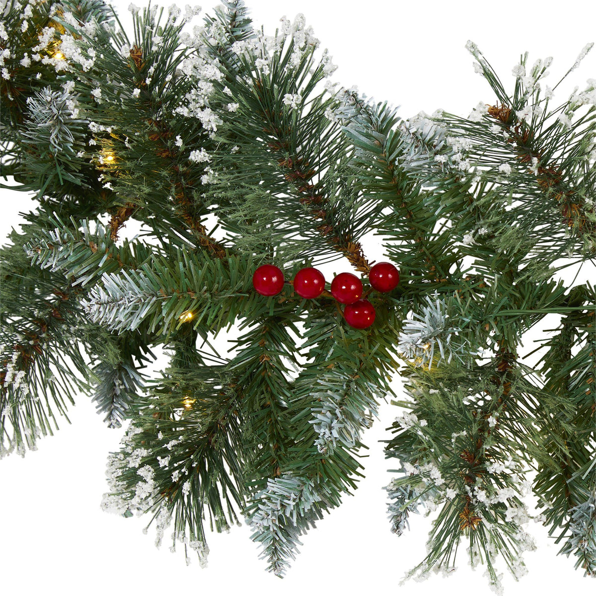 Nearly Natural 9 ft frosted Swiss pine garland with 50 clear LED lights and berries on Tampa Home & Garden Store