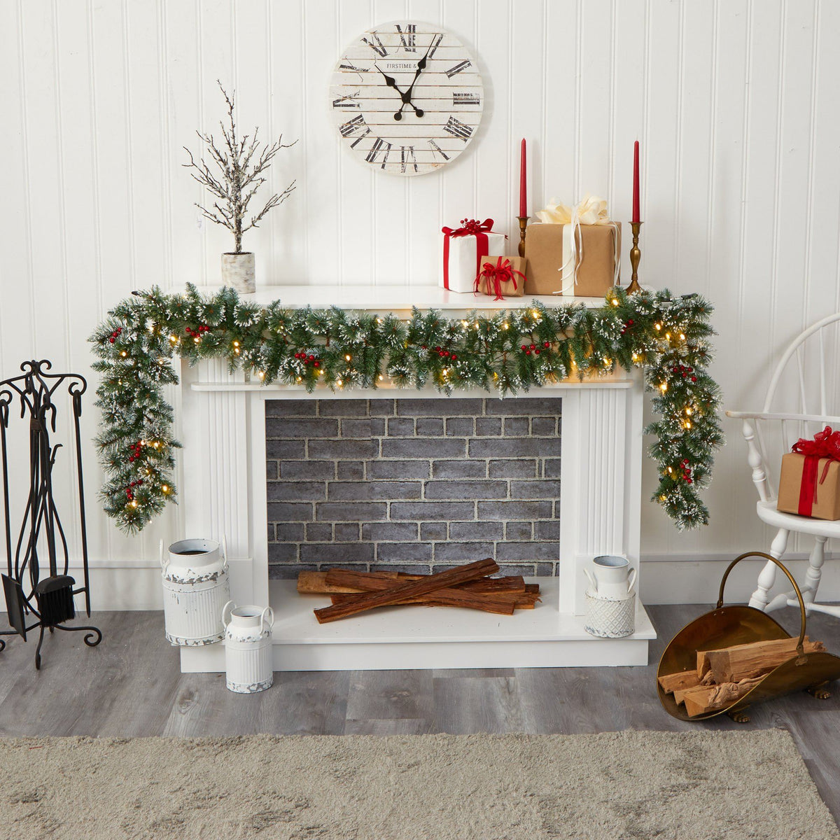 Garland Nearly Natural 9-foot Frosted Swiss Pine with 50 clear LED lights and berries on Tampa Home & Garden Store