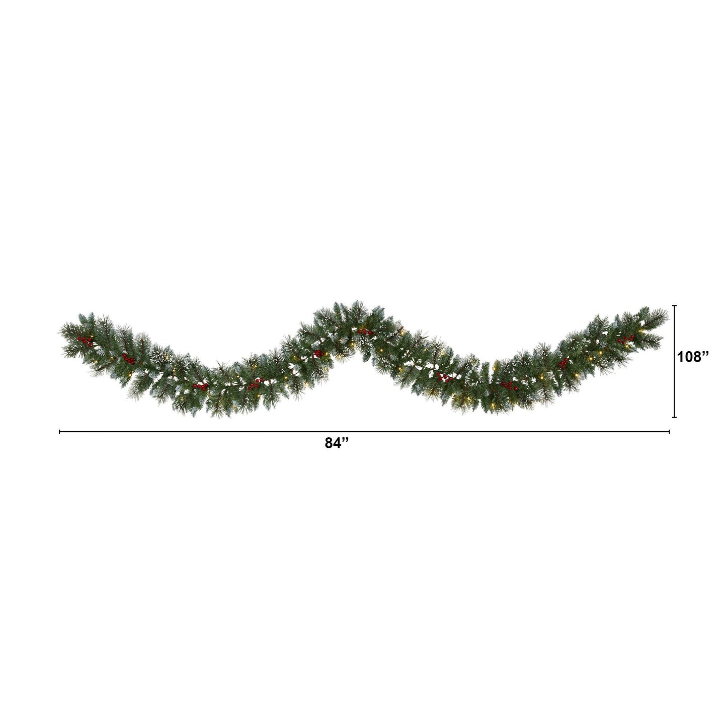 9’ Frosted Swiss Pine garland with 50 clear LED lights and red berries by Nearly Natural on Tampa Home & Garden Store