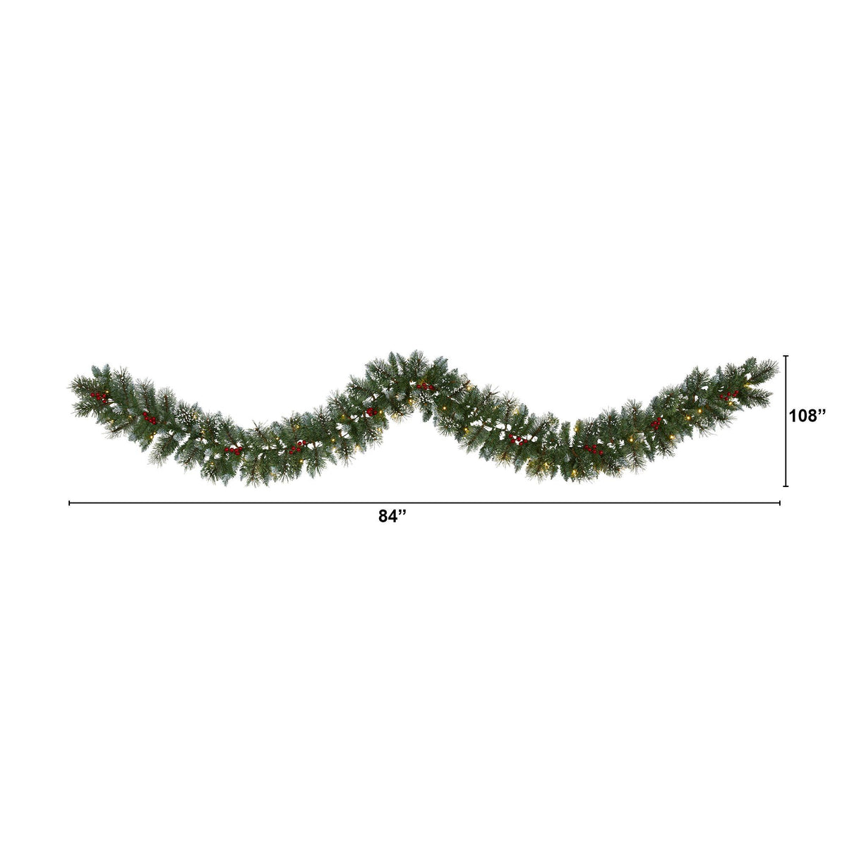 9’ Frosted Swiss Pine garland with 50 clear LED lights and red berries by Nearly Natural on Tampa Home & Garden Store
