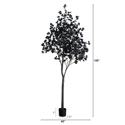 Tree Nearly Natural 9 ft black eucalyptus pre-lit Halloween with 700 orange and purple LEDs on Tampa Home & Garden Store