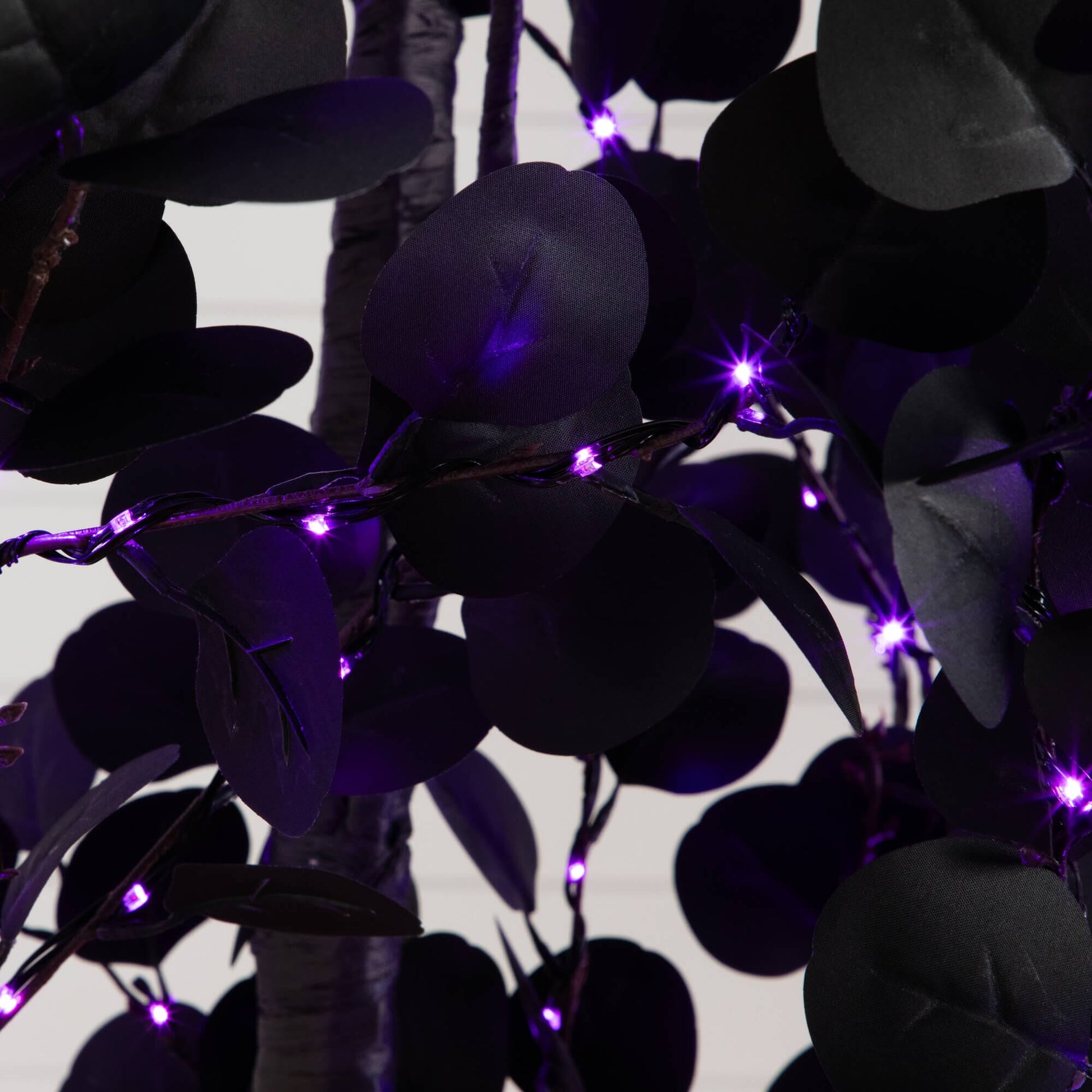 Tree Nearly Natural 9' Pre-Lit Halloween Black Eucalyptus with 700 Orange & Purple LED lights on Tampa Home & Garden Store