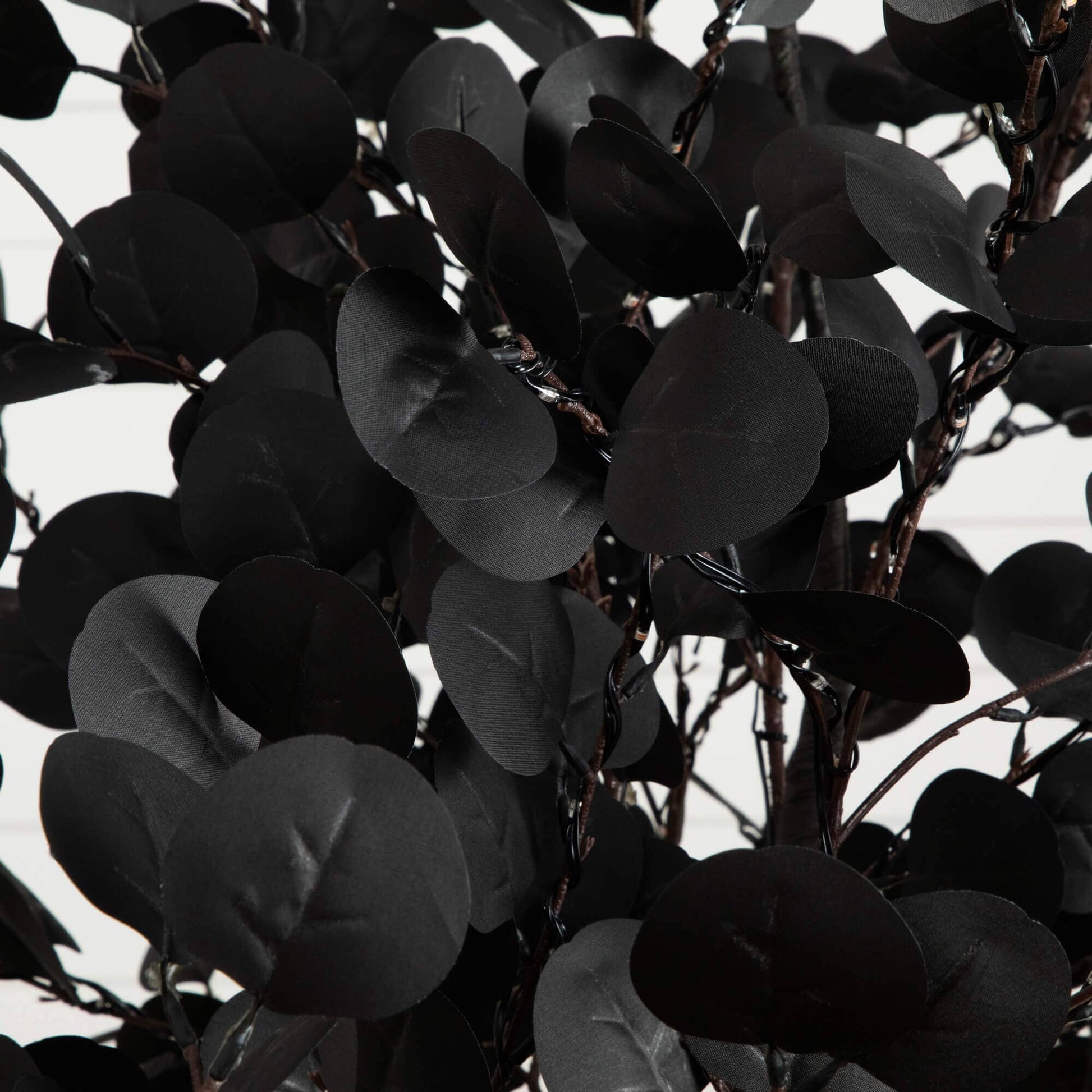 9' Pre-Lit Halloween Black Eucalyptus Tree, Nearly Natural, with 700 orange and purple LEDs on Tampa Home & Garden Store